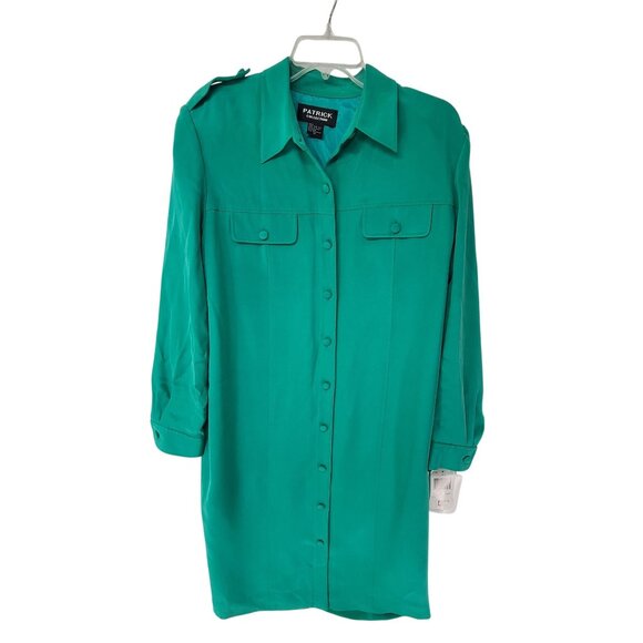 Patrick Collection NWT Women's Button Up  Silk Coact Midi Dress Green Size 12 - Picture 1 of 11